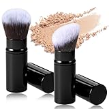 2 Stück Einziehbare Make-up-Pinsel, Abgewinkelter Kabuki Reise Grundierungspinsel, Tragbare Puder Rouge Pinsel, Mini Make up Pinsel für Blush, Sonnenschutz, Bronzer, Polieren, Concealer, Highlighter