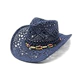 Generisch Unisex Cowboy Strohhut Herren Damen Cowboyhut Western Sonnenhut Strand Kappe Breite Krempe Hüte UV Schutz Strandhut Sommer Sonnenschutz Hut Outdoor Camping Sonnenhüte mit Zubehör Sommerhut