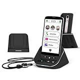 swissvoice - Smartphone S510-C + Verstärker-Funktion + Handykette + Zusatz-Ladegerät - Einfach zu bedienen - Lautsprecher-Ladegerät enthalten - Senior Smartphone 4G - Schwarz
