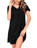 Litherday Nachthemd Damen Kurzarm Baumwolle Schlafshirt Sleepshirt Kurz Sommer Nachtwäsche Nachtkleid Weiche Schlafhemd