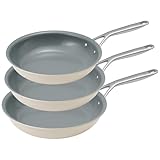 BLAZANT Pfannenset Induktion 20+24+28 cm, Keramik-Antihaft Bratpfannen-Set für alle Herdarten, Pfanne mit Verstärktem Vollboden, Bratpfanne mit Gussstahlgriff, PTFE-frei PFAS-frei PFOA-frei, Beige
