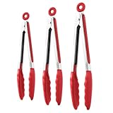 Lebensmittelzange – 12 Zangen aus Edelstahl | 3er-Pack Küchenzange mit hitzebeständigen Silikonspitzen, Verriegelungsmechanismus zum Kochen, Servieren, Salat, Grillen, Camping, rutschfest, langlebig