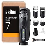 Braun Barttrimmer Series 7, Elektrischer Bartschneider Herren mit 8 Zubehörteile, Ultrascharfe ProBlade Klinge, 100 Min Akkulaufzeit, Kabelloser Bartrasierer, 40 Längen, Wasserdicht, BT7441, Schwarz