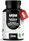 MSM Kapseln Hochdosiert - 400 Tabletten - 2000 mg MSM + Natürliches Vitamin C - Vegan & Produziert in Deutschland