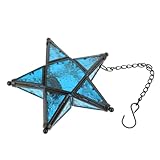 TOBBOMEY Bunter Glas Windlicht Kerzenhalter Hängend Fünfzackiger Stern Form Windgeschützt Für Wohnraum Bar Hochzeit Dekoration