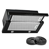 Umluft VLANO SLIDE 60 BK Unterbau-Dunstabzugshaube, 60 cm, Fernbedienung, inkl. Filter, Schwarz, Touch Control, 685 m³/h, LED, 4 Leistungsstufen, ausziehbar, Teleskophaube, Nachlaufautomatik