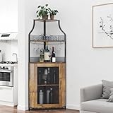 JOLLYTOP Barschrank, Weinschrank mit Gläserregal, 5-stöckiges Spirituosenregal mit Türen, Eck-Weinregal, Bar-Sideboard, für Esszimmer, Wohnzimmer, Küche, Rustikales Braun, ohne LED-Beleuchtung