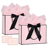 BBLIKE Geschenktüten mit Henkel - 2 Geschenktasche + 2 Grußkarten + 4 Sydney Paper, Papiertüten mit Henkel, Geschenkverpackung für Geschenk, Geburtstag, Feier, Hochzeit (Rosa Schwarzer Rand)