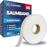 GIBWERK Saumband zum Aufbügeln Waschfest | 60 GSM | Extra Stark | 30 Meter x 20 mm | Waschfest und Selbstklebend | Bügelvlies für Vorhänge Gardinen und Textilien | Bügelband für Hosen | Nahtband