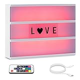 kwmobile Farbwechsel LED Lichtbox A4 mit Fernbedienung - 126 schwarze Buchstaben USB-Kabel - Kino Lightbox Leuchte - Deko Light Box Leuchtkasten
