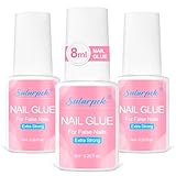 Sularpek Nagelkleber, 3 Stück 8 ML Nagelkleber für Tips, Nagelkleber für Kunstnägel, Extra Stark Nail Glue mit Pinsel, Professionelle Nagelkleber, für Kunstnägel, Falsche Acrylnägel, Naturnägel