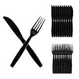 200 Stück Plastikbesteck Schwarz,Plastikbesteck Wiederverwendbar Set,Plastikbesteck Messer Gabel 100 Personen (Schwarz)