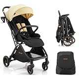 Gromast Gravity faltbarer Baby-Kinderwagen, Tragbarer Reise-Kleinkindbuggy Mit Verstellbarer Rückenlehne & Sonnendach, Leichtgewichtig Und Uv-Geschützt, Einhändig Automatisch Zusammenklappbar, Beige