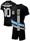 DE FANSHOP Deutschland Trikot EM 2024 Kinder & Herren Set – Personalisiertes Fußballshirt mit Shorts, Schwarz Fußballfans