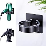 WAYASI Föhnhalter Wand Ohne Bohren, Föhn Halterung Aufbewahrung, Fönhalterung Wandhalterung, Halterung für Fön, Selbstklebend Haartrocknerhalter für Bad Barbershop Hotel (Schwarz)