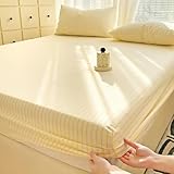 AMDXD 200x220cm Bettlaken mit 2er Kissenbezüge Set Verstaubar, Streifen Muster Spannbettlaken Topper Faltenresistent Ausbleichen, Polyester Baumwolle Tagesdecke Gelb für Boxspringbett Topper