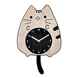 BIGULA Hängende Wanduhr, stumm, Holz, Cartoon, Wackelschwanz, Katze, Wanduhr, Dekoration für Zuhause, Schlafzimmer, Wohnzimmer, Büro, Wanduhr