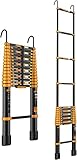 XCHSXYL Schwarze Teleskopleiter mit Haken, 5 m/4 m/2 m hoch, Aluminium-Teleskopleiter, Verlängerungsleitern für Zuhause, Wohnmobil, Dachboden, Außenbereich, Tragkraft 150 kg, int