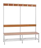 Lüllmann Sitzbank Garderobensitzbank Umkleidebank mit Schuhrost freistehend 160cm 806110 Buche, Gestell Stahl Lichtgrau