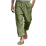 Herrenhose aus Baumwoll-Leinen, Sommerhose mit Kordelzug, elastische Taille, gerades Bein, atmungsaktiv, bequem, lässig, leicht, weich, für Yoga, Strand, Wandern, Alltag, mehrere Farben und Größen