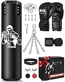 JUOIFIP Ungefüllt Boxsack Hängend Set, Boxsack Erwachsene mit Einer vollständigen Palette von Zubehör, Microfiber Leder schwere Tasche für das Training Kickboxen Fitness MMA Grappling Muay Thai