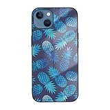 Blue Pineapple Printed Phone Cases for iPhone 13 Case 6.1 Inch Shockproof Tempered Glass Case for iPhone 13 Case Cover, Anti-Fingerprint, Not Yellowing