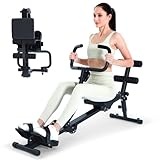 Sportneer Rudergerät für Zuhause klappbar, Hydraulisches Rudergerät klappbar mit 12 Widerstandsstufen, Fitnessgerät für Zuhause, Bauchtrainer mit U-Griff & Rückenlehne, bis zu 135 kg belastbar