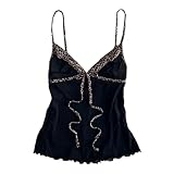 Fulidngzg Top Damen, Spaghettiträger Top Damen Cropped Trägershirt Y2K Tunika Vintage Camisole Ärmelloses Strandmode Leicht und Luftig Streetwear Sommer Sexy Trägertop