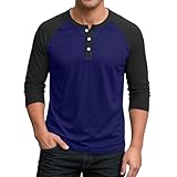 Langarm Henley Shirt für Herren Rundhalsausschnitt Baumwolle Longshirt Männer Slim Fit Gym Workout Vintage Colorblock Tshirts Langen Ärmeln Freizeithemd Basic Henley-Shirt