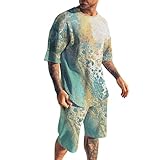 Midiskye Trainingsanzug für Herren Sommer Sportanzug 2 Teiliges Bedruckter Outfit Sport Anzug Set Kurzarm T-Shirts mit Rundhalsausschnitt + Kurze Hose Freizeitanzug für Männer