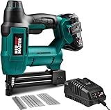 Akku Tacker Nagelpistole - NEU MASTER 18V System Nagler Elektrotacker inkl. 2000mAh Akku, Schnellladegerät, 800 Nägel und 200 Klammern, Elektronische Schlagkraftvorwahl NTC0023