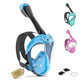 Schnorchelmaske Kinder Vollmaske – CO₂ sichere Tauchmaske ab 6 Jahren mit Anti-Beschlag, Anti-Leck, 180° Sichtfeld – Schnorchel Vollgesichtsmaske inkl. Silikon & Tragetasche (Blau, XS)