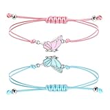 Abeillo Freundschaftsarmbänder,2 Stück Verstellbare Schmetterling Freundschaftsarmband,Mädchen Beste Freundin Armband,Einfaches Schmetterlingsarmband für Damen Freunde Matching Bracelets(Blau + Rosa)