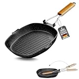 Mihoho Grillpfanne Induktion gerillt, 24 x 24 cm steinbeschichtet Antihaft-Pfanne Feuerpfanne, Pfanne Induktion und backofengeeignet, Steak Pfanne Eckige Pfanne (24 Zentimeter)