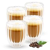 Gerippte Doppelwandige Kaffeegläser,4 Stück 330ML Latte Macchiato Gläser Cappuccino Tassen Für Lattes Tee Soda Wasser