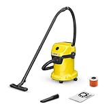 Kärcher Nass-/Trockensauger WD 3 V-17/4/20, inkl. Patronenfilter, Vliesfilterbeutel, 1.000 W, Kunststoffbehälter: 17 l, Saugschlauch: 2 m und Schlauchaufbewahrung, Blasfunktion, Boden- und Fugendüse