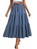 Adigaber Damen Rock Lange Elastischer Hohe Taille Maxi Midirock Schweizer Dot Lässige Boho Röcke mit Taschen und Kordelzug