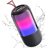 RIENOK Bluetooth Lautsprecher mit Lichtshow RGB Licht Musikbox 20 Std. Tragbarer 10W Bluetooth Box IPX6 Support Mikrofon TF Karte Pool Party Musik Box