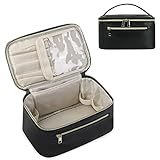 Wandering Nature Kosmetiktasche Damen Reise Schminktasche Groß Make Up Tasche Organizer mit Bürstenfach Kulturtasche PU Leder Tragbare Makeup Bag, Schwarz (Patent Angemeldet)