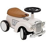 Baroni Toys Vintage Rutschfahrzeug für Kinder von 12 bis 36 Monaten, Retro Rutschauto mit Hupe, Staufach, Lenkstange und stabilen Rädern zum Laufenlernen, 25x59x35 cm (Weiß)