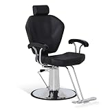 Barberpub Friseurstuhl mit Kopfstütze, Friseurstühle mit Hydraulikpumpe 360° Drehbar, Friseureinrichtung Höhenverstellbar, Barber Stuhl PVC Kunstleder, 8816 (Schwarz)
