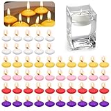 Schwimmkerzen, 50 Stück Schwimmende Kerzen, Wasserkerzen Schwimmkerze, Unparfümierte Schwimmkerzen, Teelichter Kerzen für Hochzeitspool, Valentinstagbadewanne, Partys (Rot+Gelb+Lila+Weiß+Rosa)