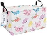ONOEV Rechteckiger faltbarer Wäschekorb, wasserdichter Canvas-Korb, Geschenkkorb, geeignet für Kinderzimmer, Büro, Kleidung, Spielzeug (Schmetterling)