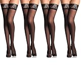 Thoquene 4 Paar Rutschfestem Halterlose Strümpfe Für Damen Sexy, Schwarz