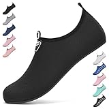 BARFULKER Badeschuhe Damen Herren Wasserschuhe Neoprenschuhe Strandschuhe Aquaschuhe Surfschuhe Schwimmschuhe Wassersportschuhe Barfuß Schuhe Leicht Hausschuhe. Schwarz,39 EU