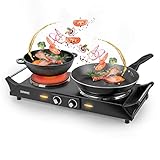Duronic HP2 BK Herdplatte, Campingkocher mit 2 Kochfelder, Elektro Kochplatte für Camping, Büro, oder Küche, Doppelkochplatte mit stufenloser Temperatureinstellung, Doppel Kochplatte 2400 Watt