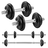 SONGMICS 2-in-1-Hanteln, 2 x 10 kg Hantelset aus Gusseisen, verstellbar, Kurzhantelset mit Verbindungsrohr, Workout, Gewichtheben für Zuhause, Fitnessstudio, tintenschwarz SYL20LBKV1