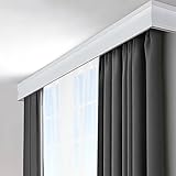 Doppelläufiges Gardinenstangen-Set mit Querbehang für Wohnzimmer, Schlafzimmer, weiße Deckenhalterung, 3,2 m, dekorative Fenstervorhangschienen