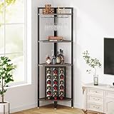 Warmiehomy Eck-Weinregal, freistehend, für Zuhause, Bar, Getränkeschrank für Wohnzimmer, Küche, Esszimmer, Büro, industrieller 4-stöckiger Boden-Weinschrank mit 18 Weinflaschenhalter, Weinglasregal