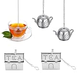 LINTRA 4 Stück Teeei für Losen Tee, Tee Filter mit Kette, Edelstahl 304 Tea Strainer Geeignet als Teesieb für Tassen und Lose Tees, zum Abseihen von Teeblättern und Gewürzen